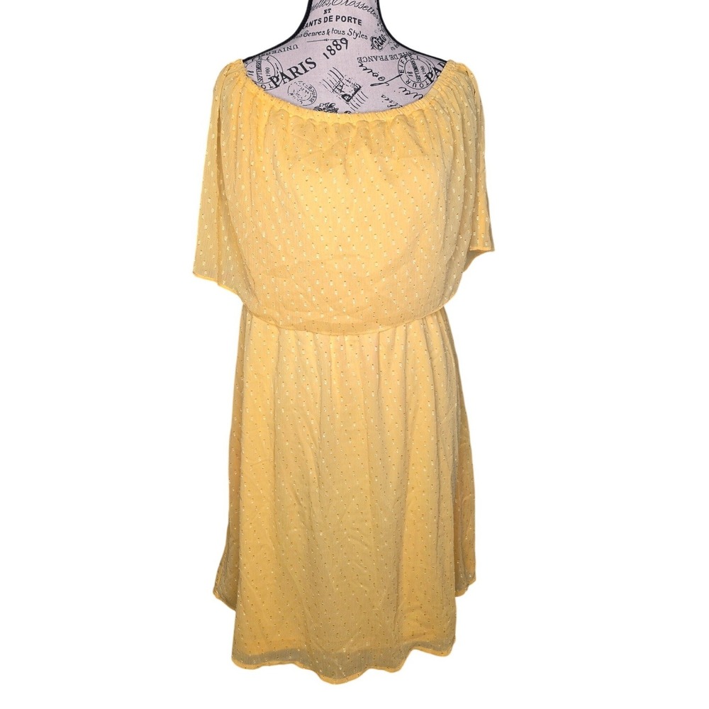 JustFab Womens Yellow Smocked Waist Flutter Sleeve Boho Midi Dress Size L